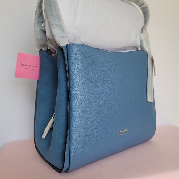 KATE SPADE Knott LARGE Pebbled Leather & Suede Shoulder Bag-Manta Blue⭐ - Picture 3 of 16
